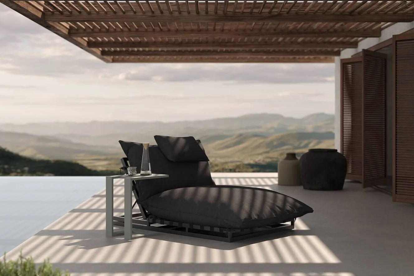 OUTFLEXX Ribe Gartenliegen-Set, dunkelgrau/schwarz, Aluminium/Polyester, 190 x 120 cm, verstellbar, inkl. Auflage und U-Beistelltisch