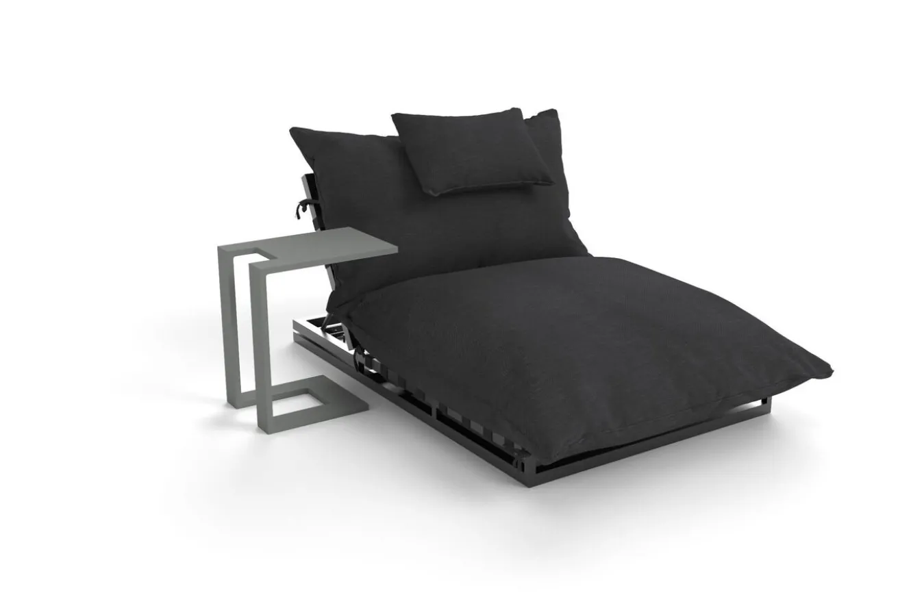 OUTFLEXX Ribe Gartenliegen-Set, dunkelgrau/schwarz, Aluminium/Polyester, 190 x 120 cm, verstellbar, inkl. Auflage und U-Beistelltisch
