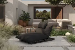 OUTFLEXX Ribe Gartenliegen-Set, dunkelgrau/schwarz, Aluminium/Polyester, 190 x 120 cm, verstellbar, inkl. Auflage und U-Beistelltisch