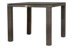 OUTFLEXX Rocking Balkon-Set, grau/braun-meliert, Polyrattan, Tisch 90x90 cm, 2 Stapelstühle, Glasplatte in Steinoptik