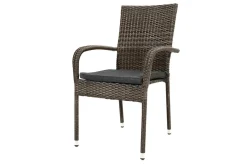 OUTFLEXX Rocking Balkon-Set, grau/braun-meliert, Polyrattan, Tisch 90x90 cm, 2 Stapelstühle, Glasplatte in Steinoptik