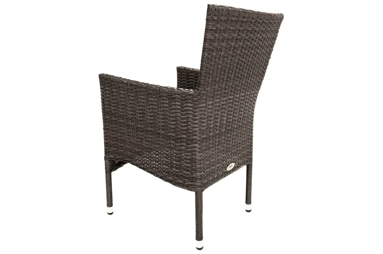 OUTFLEXX Rocking Balkon-Set, grau/braun-meliert, Polyrattan, Tisch 90x90 cm, 2 Stapelsessel, Glasplatte in Steinoptik