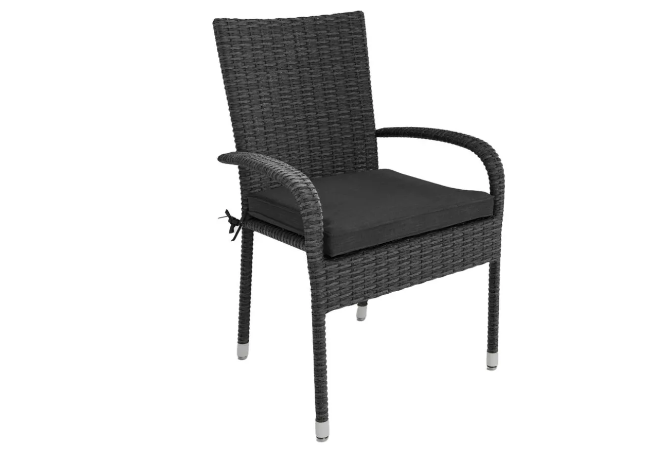 OUTFLEXX Rocking Basic Stapelstuhl, grau/braun-meliert, Polyrattan, 56 x 64 x 92 cm, inkl. Polster