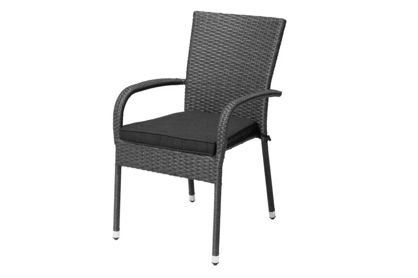 OUTFLEXX Rocking Basic Stapelstuhl, grau/braun-meliert, Polyrattan, 56 x 64 x 92 cm, inkl. Polster