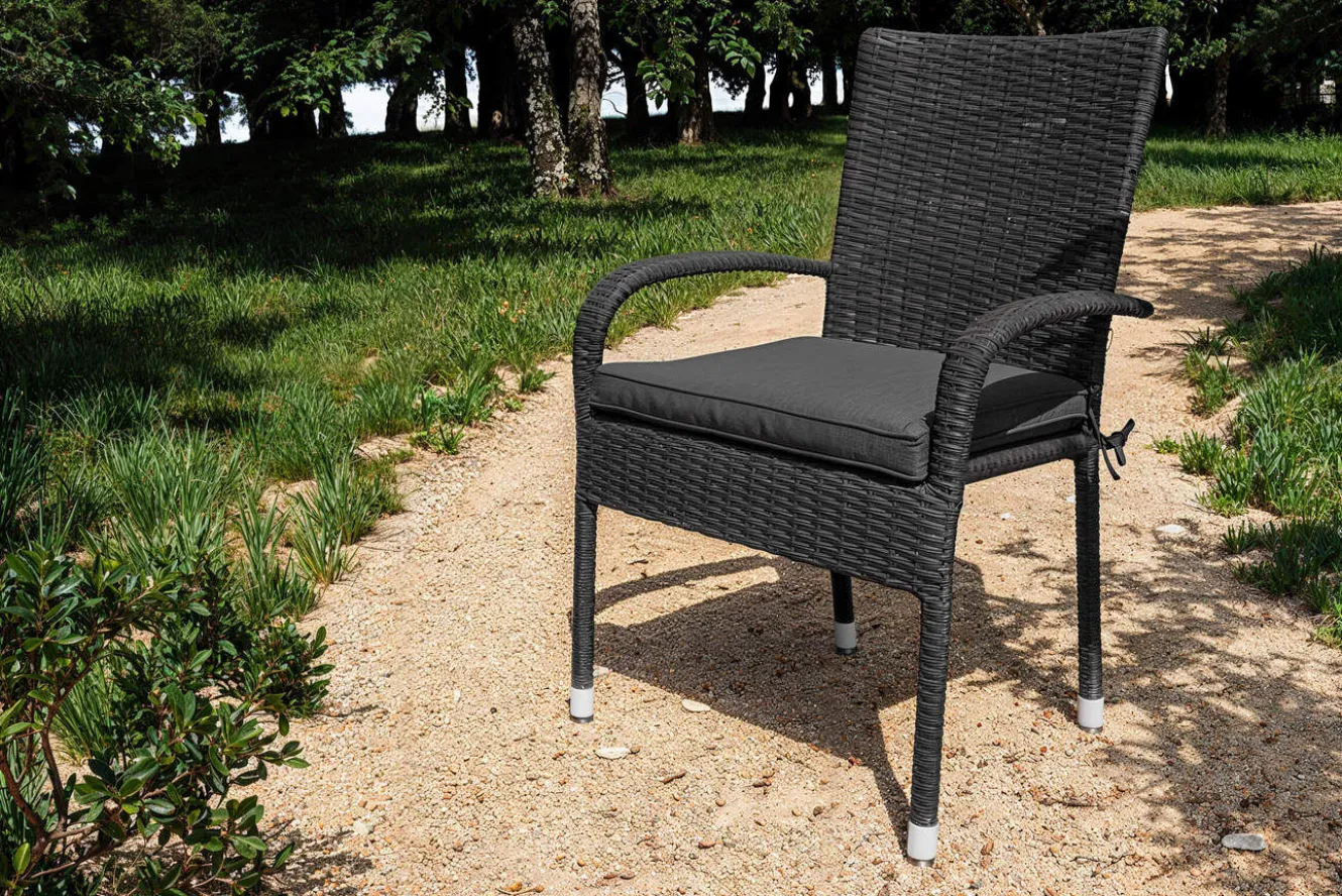 OUTFLEXX Rocking Basic Stapelstuhl, grau/braun-meliert, Polyrattan, 56 x 64 x 92 cm, inkl. Polster