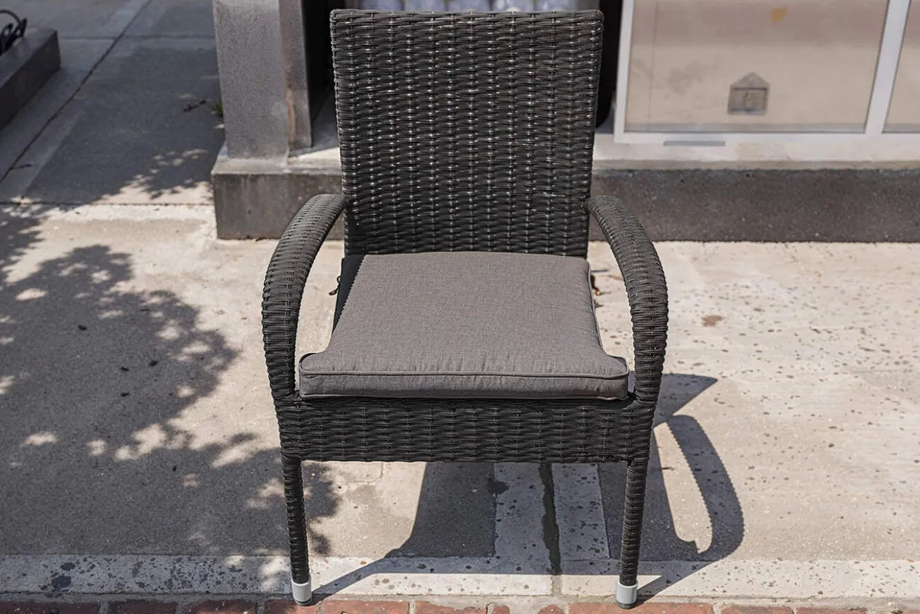 OUTFLEXX Rocking Basic Stapelstuhl, grau/braun-meliert, Polyrattan, 56 x 64 x 92 cm, inkl. Polster