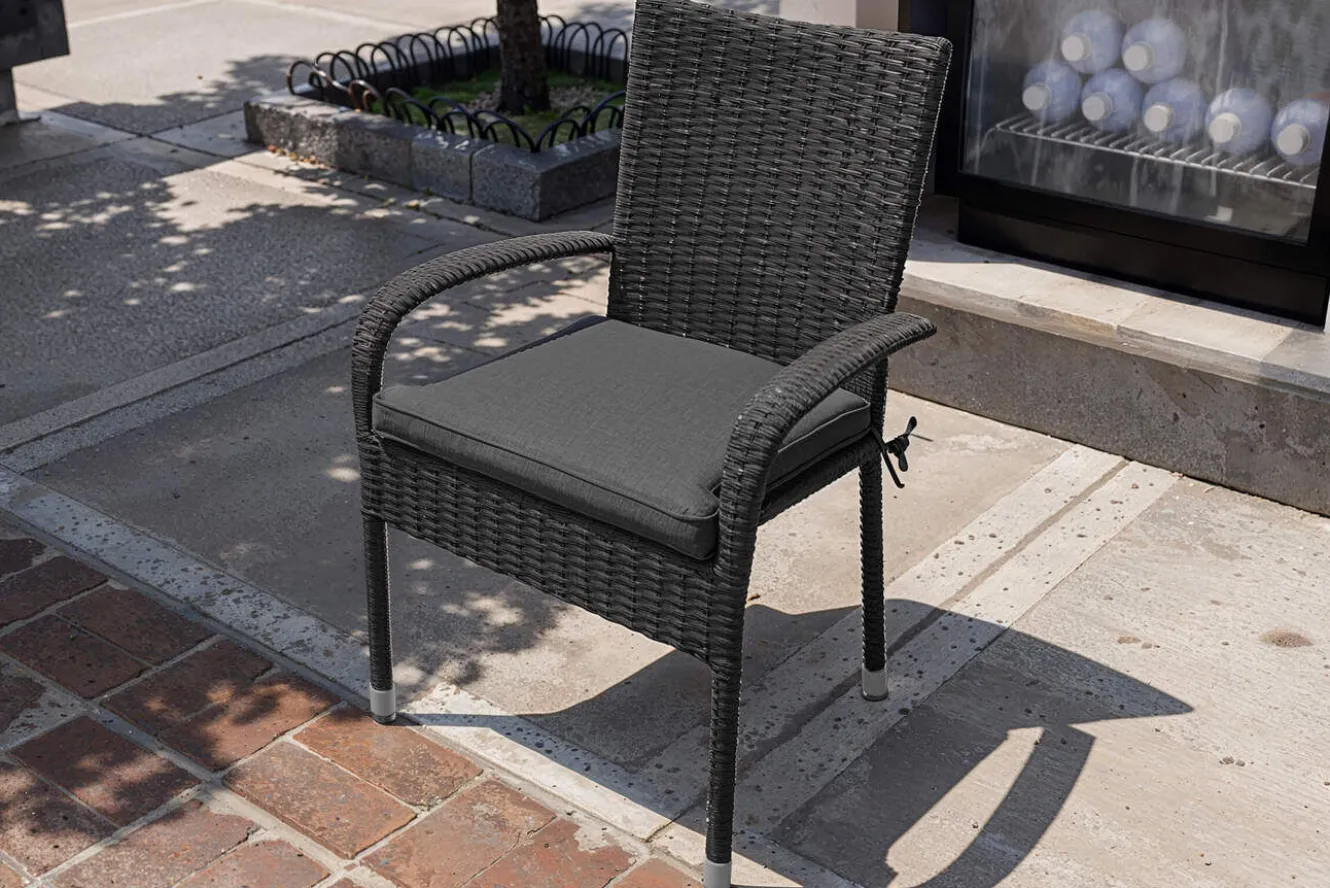 OUTFLEXX Rocking Basic Stapelstuhl, grau/braun-meliert, Polyrattan, 56 x 64 x 92 cm, inkl. Polster