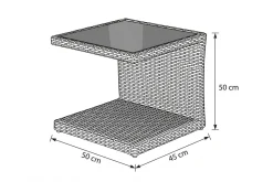 OUTFLEXX Rocking Beistelltisch, grau/braun-meliert, Polyrattan, 50x45x50 cm, Glasplatte in Steinoptik