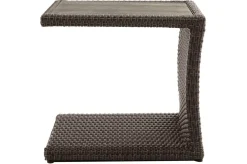 OUTFLEXX Rocking Beistelltisch, grau/braun-meliert, Polyrattan, 50x45x50 cm, Glasplatte in Steinoptik