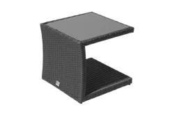 OUTFLEXX Rocking Beistelltisch, grau/braun-meliert, Polyrattan, 50x45x50 cm, Glasplatte in Steinoptik
