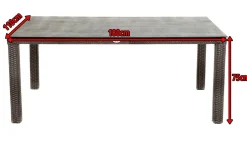 OUTFLEXX Rocking Comfort Dining Tisch, grau/braun-meliert, Polyrattan, 180x110 cm, Glasplatte Steinoptik