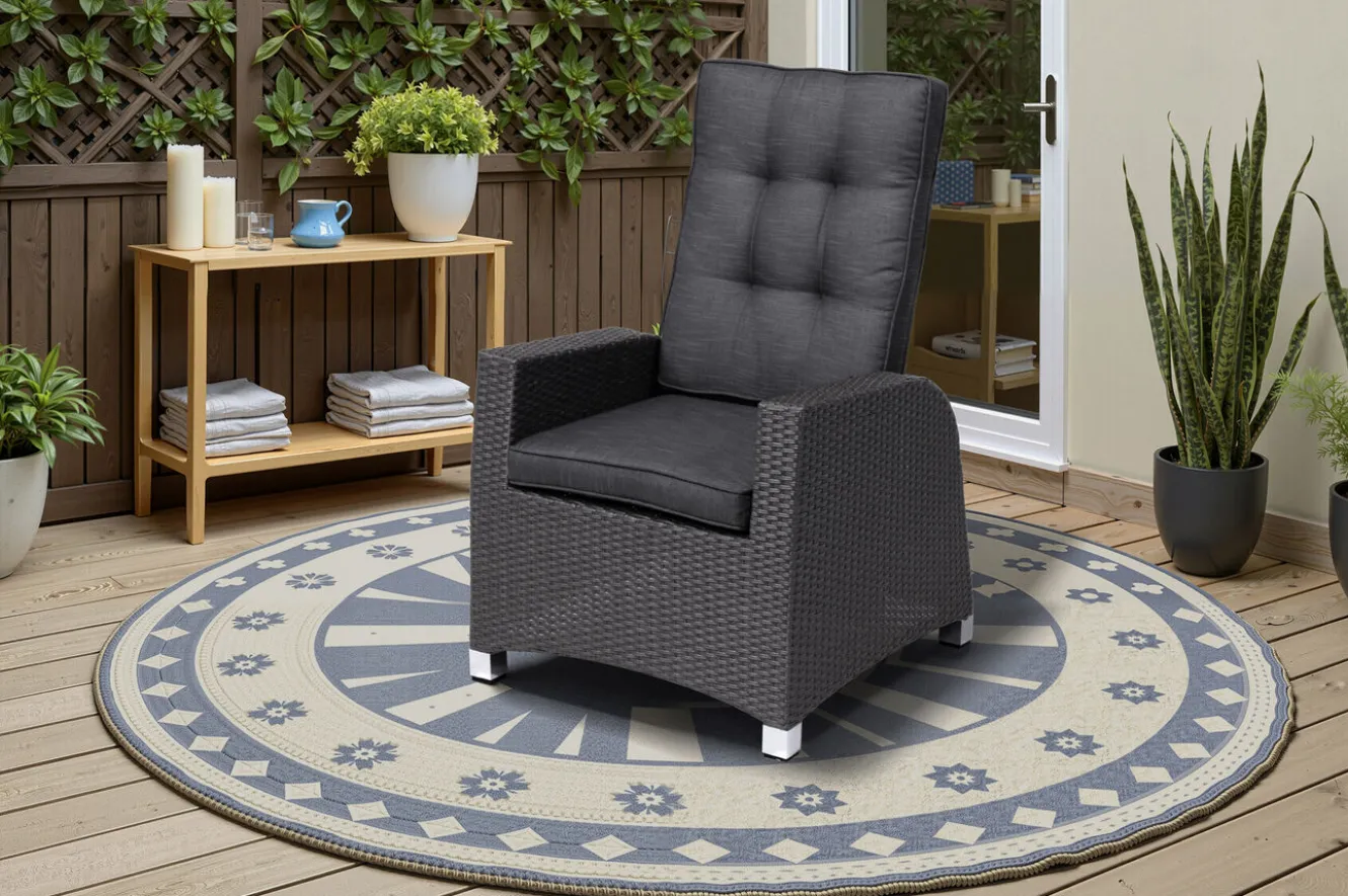OUTFLEXX Rocking Comfort Dining / Lounge Sessel, grau/braun-meliert, Polyrattan, verstellbar