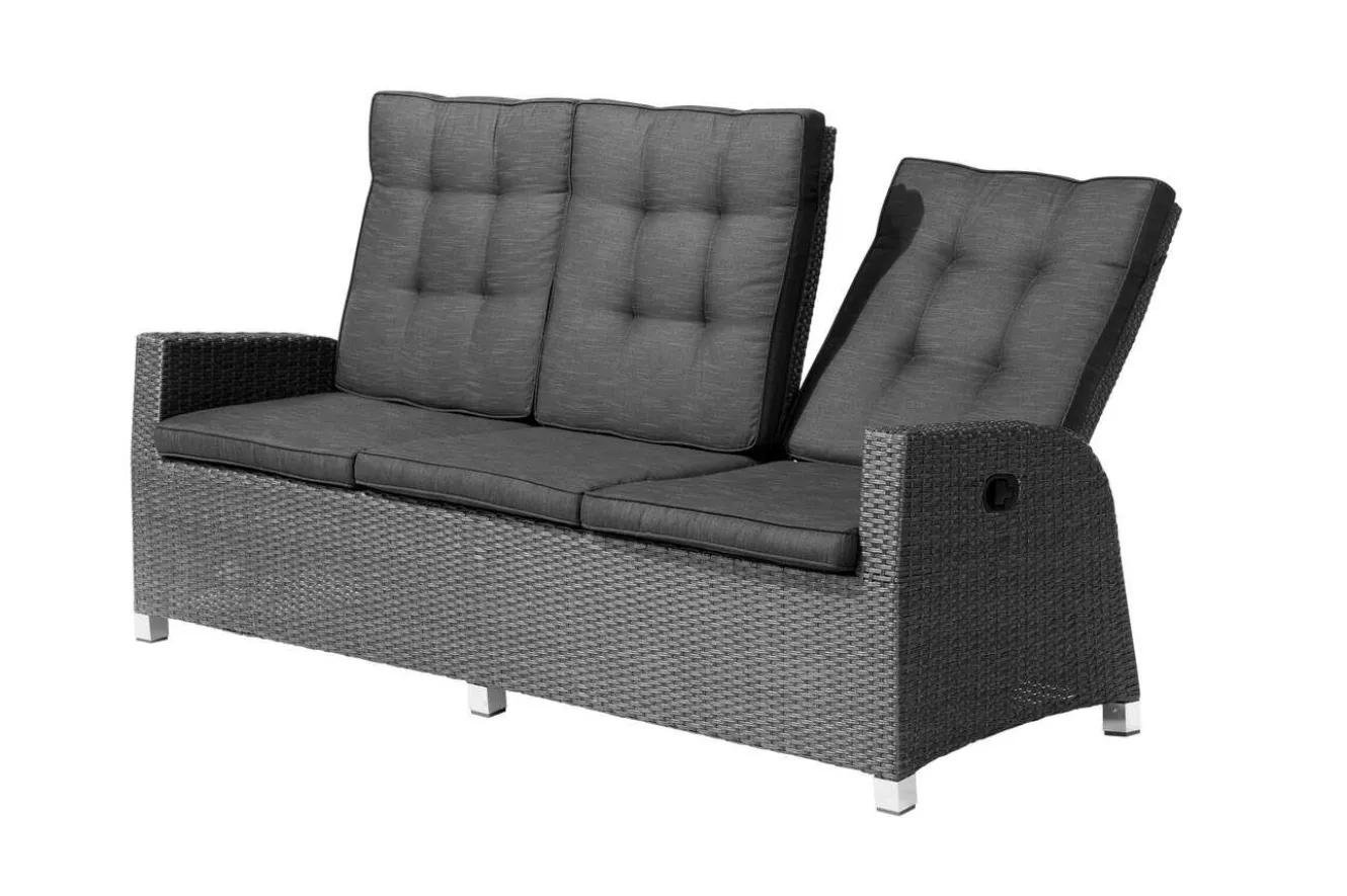 OUTFLEXX Rocking Comfort Dining / Lounge 3-Sitzer Sofa, grau/braun-meliert, Polyrattan, 210x85x112 cm, verstellbar