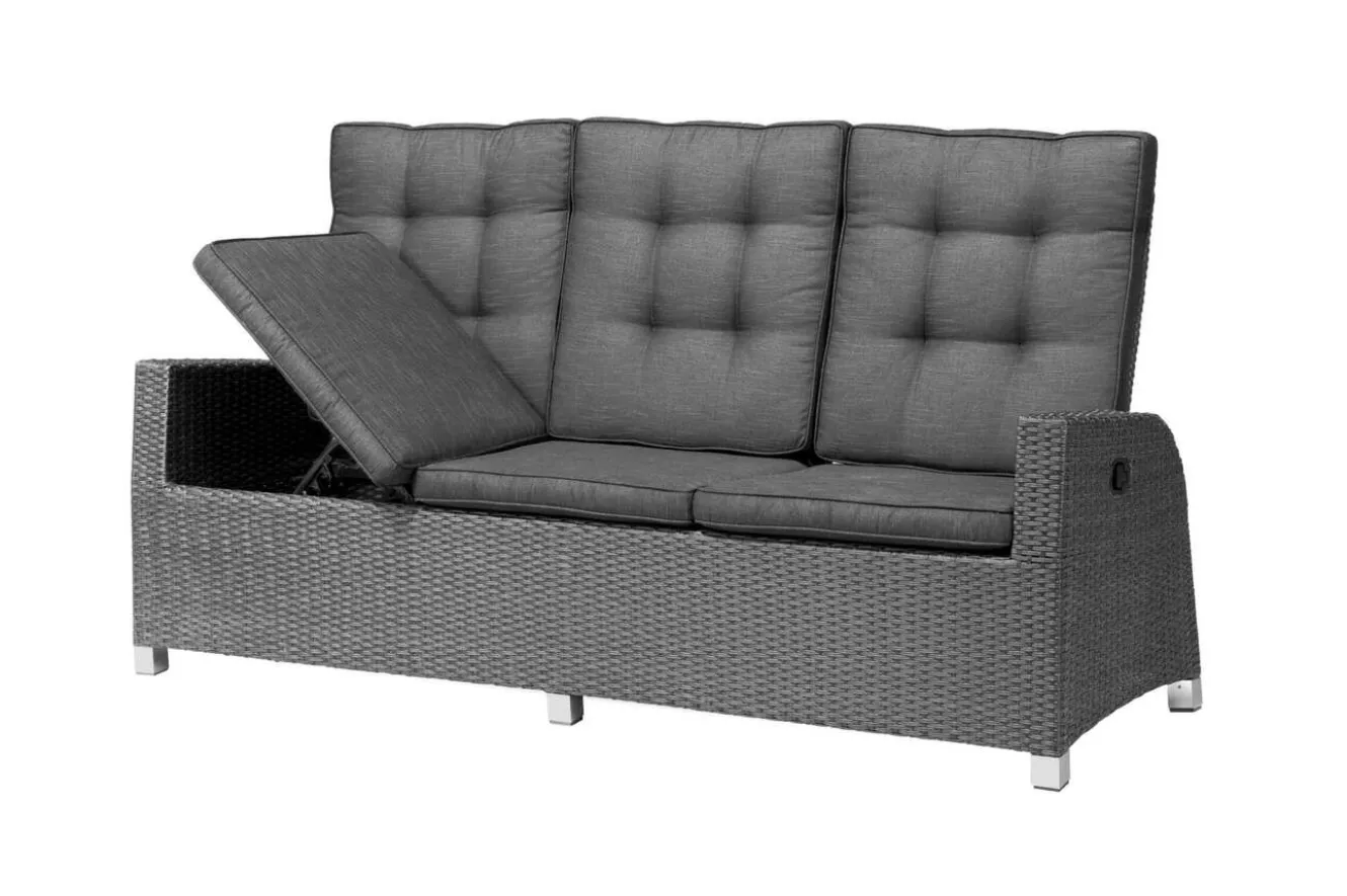 OUTFLEXX Rocking Comfort Dining / Lounge 3-Sitzer Sofa, grau/braun-meliert, Polyrattan, 210x85x112 cm, verstellbar