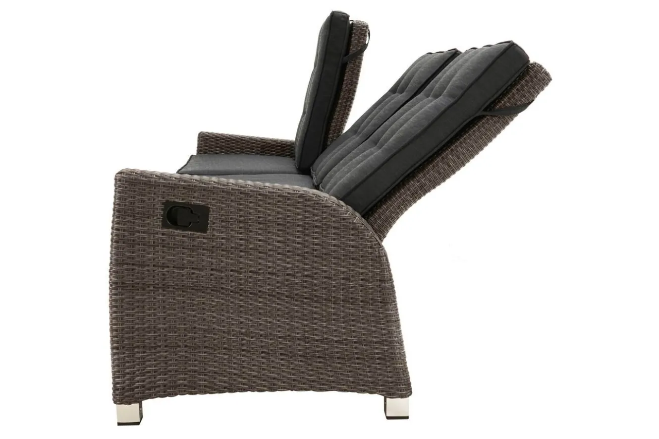 OUTFLEXX Rocking Comfort Garten-Essgruppe, grau/braun-meliert, Polyrattan, Tisch 220 x 100 cm, 3 Loungesessel+3-Sitzer