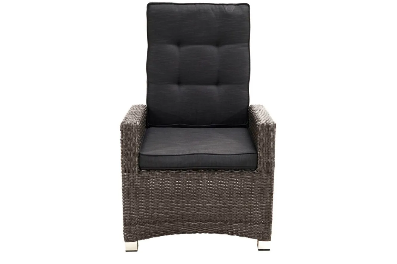 OUTFLEXX Rocking Comfort Garten-Essgruppe, grau/braun-meliert, Polyrattan, Tisch 220 x 100 cm, 3 Loungesessel+3-Sitzer
