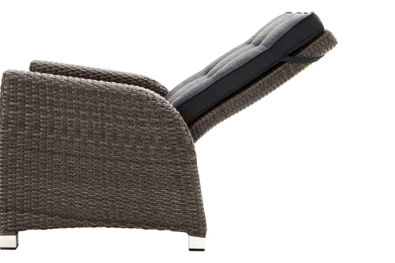 OUTFLEXX Rocking Comfort Garten-Essgruppe, grau/braun-meliert, Polyrattan, Tisch 220 x 100 cm, 3 Loungesessel+3-Sitzer