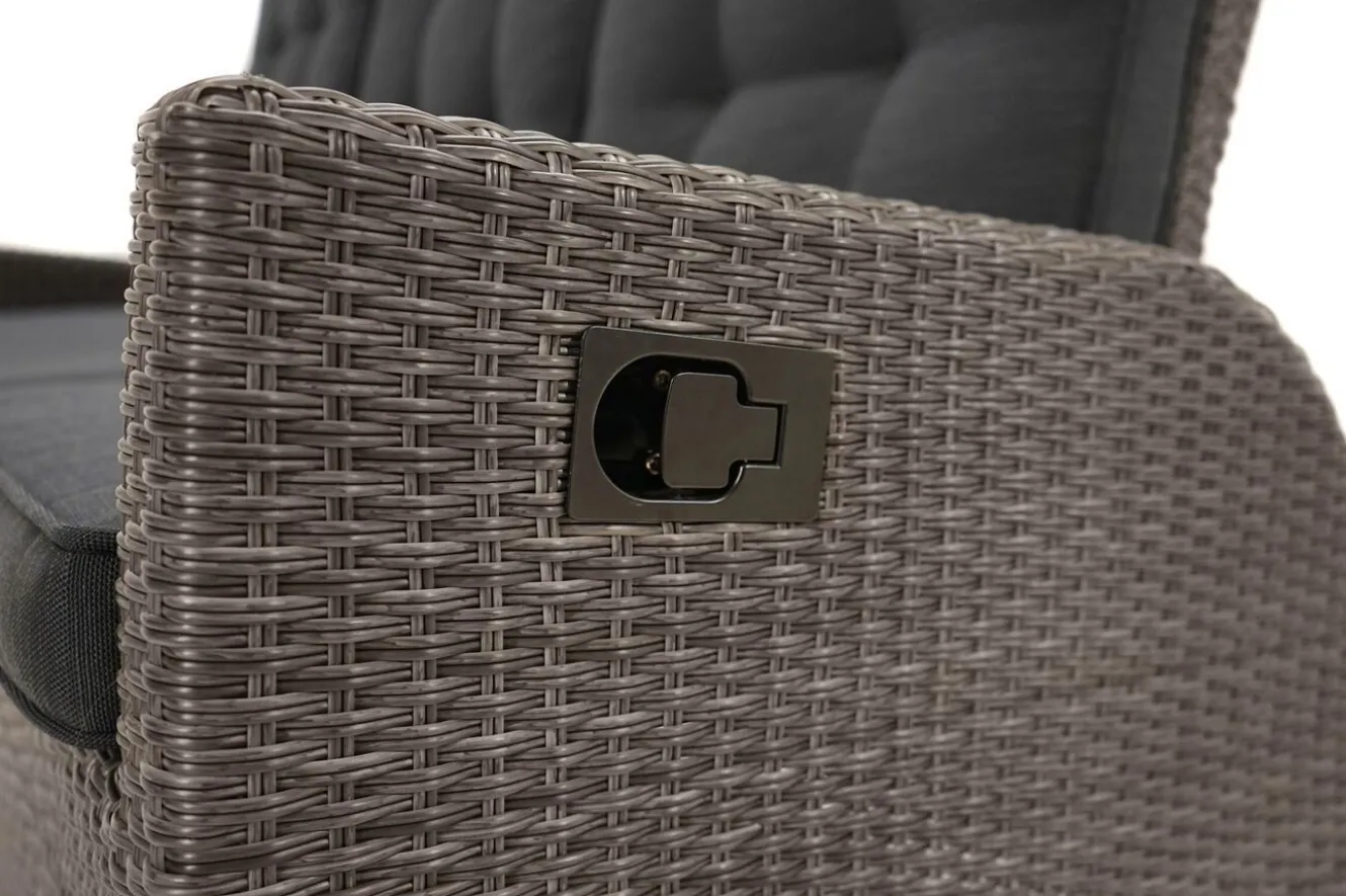 OUTFLEXX Rocking Comfort Garten-Essgruppe, grau/braun-meliert, Polyrattan, Tisch 220 x 100 cm, 3 Loungesessel+3-Sitzer