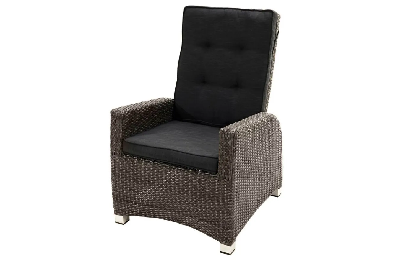 OUTFLEXX Rocking Comfort Garten-Essgruppe, grau/braun-meliert, Polyrattan, Tisch 220 x 100 cm, 3 Loungesessel+3-Sitzer