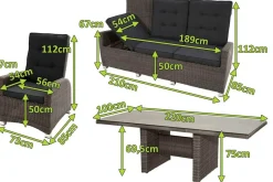 OUTFLEXX Rocking Comfort Garten-Essgruppe, grau/braun-meliert, Polyrattan, Tisch 220 x 100 cm, 3 Loungesessel+3-Sitzer