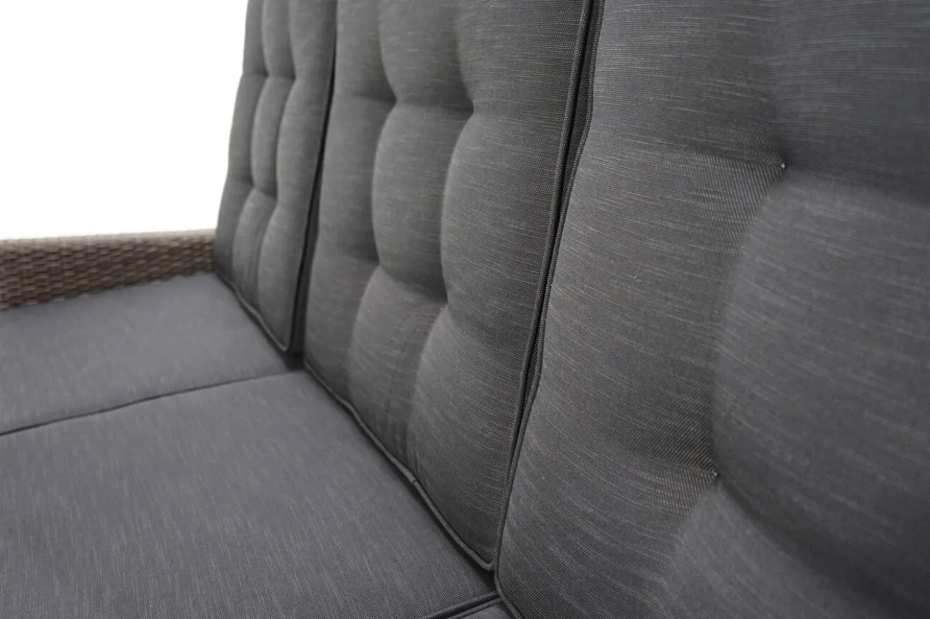OUTFLEXX Rocking Comfort Garten-Essgruppe, grau/braun-meliert, Polyrattan, Tisch 220 x 100 cm, 3 Loungesessel+3-Sitzer
