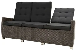 OUTFLEXX Rocking Comfort Garten-Essgruppe, grau/braun-meliert, Polyrattan, Tisch 220 x 100 cm, 3 Loungesessel+3-Sitzer