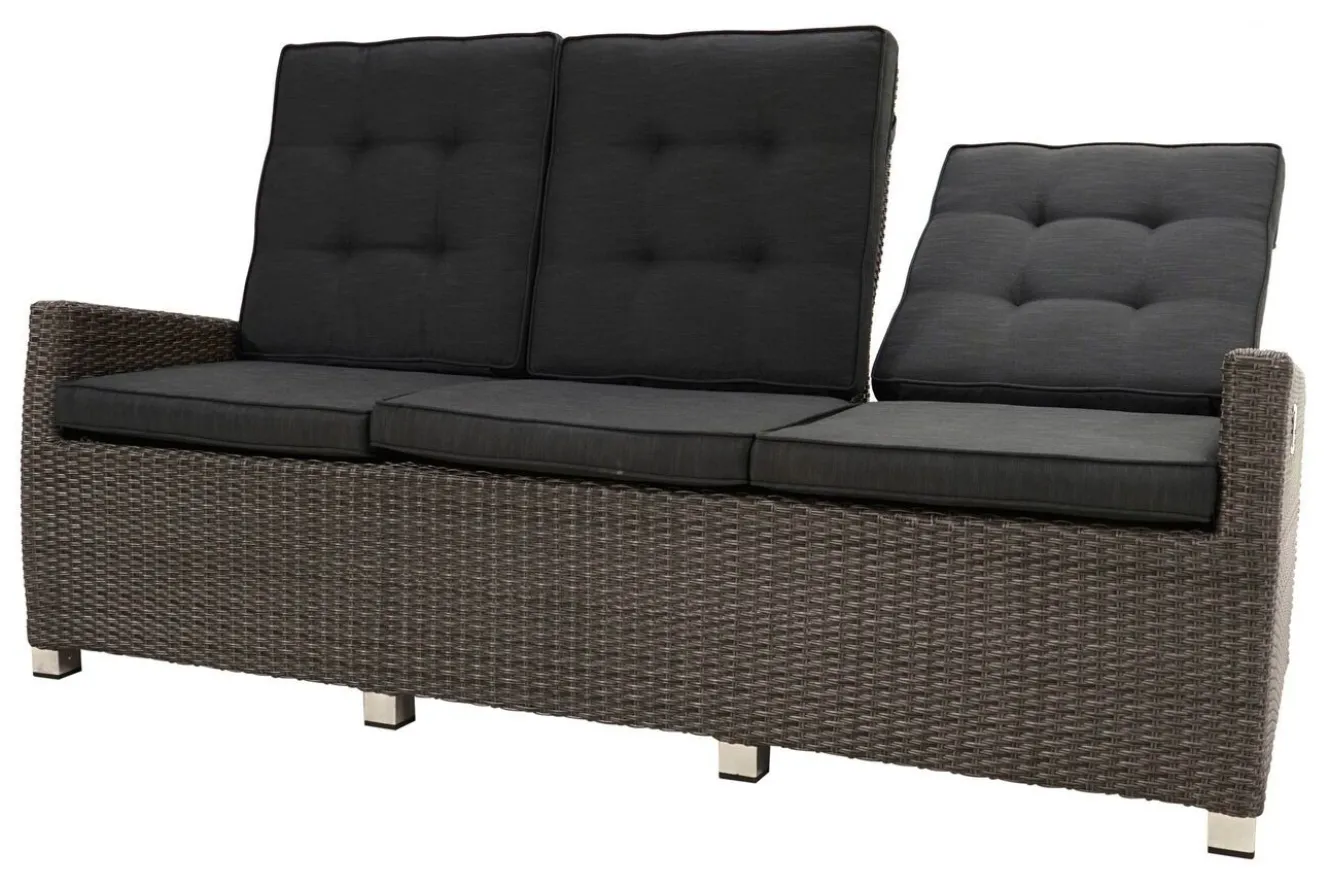 OUTFLEXX Rocking Comfort Garten-Essgruppe, grau/braun-meliert, Polyrattan, Tisch 220 x 100 cm, 3 Loungesessel+3-Sitzer