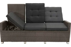 OUTFLEXX Rocking Comfort Garten-Essgruppe, grau/braun-meliert, Polyrattan, Tisch 220 x 100 cm, 3 Loungesessel+3-Sitzer