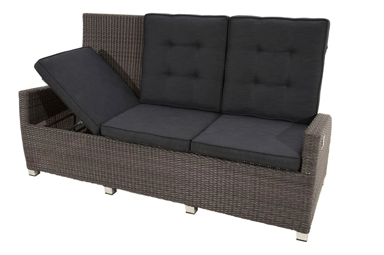 OUTFLEXX Rocking Comfort Garten-Essgruppe, grau/braun-meliert, Polyrattan, Tisch 220 x 100 cm, 3 Loungesessel+3-Sitzer