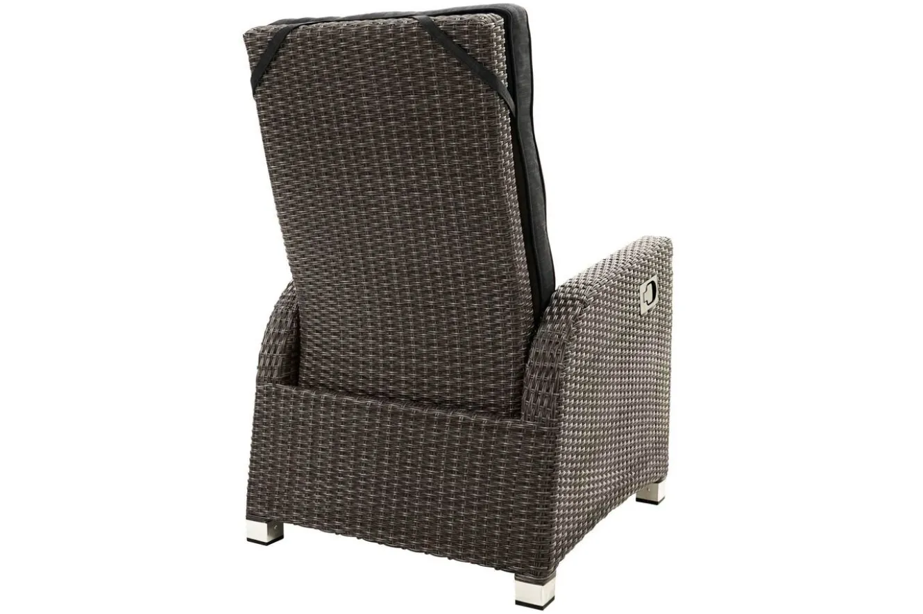 OUTFLEXX Rocking Comfort Garten-Essgruppe, grau/braun-meliert, Polyrattan, Tisch 220 x 100 cm, 3 Loungesessel+3-Sitzer