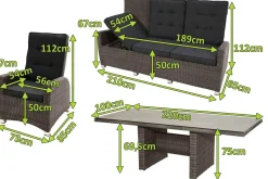 OUTFLEXX Rocking Comfort Garten-Essgruppe, grau/braun-meliert, Polyrattan, Tisch 220 x 100 cm, 3 Loungesessel+3-Sitzer