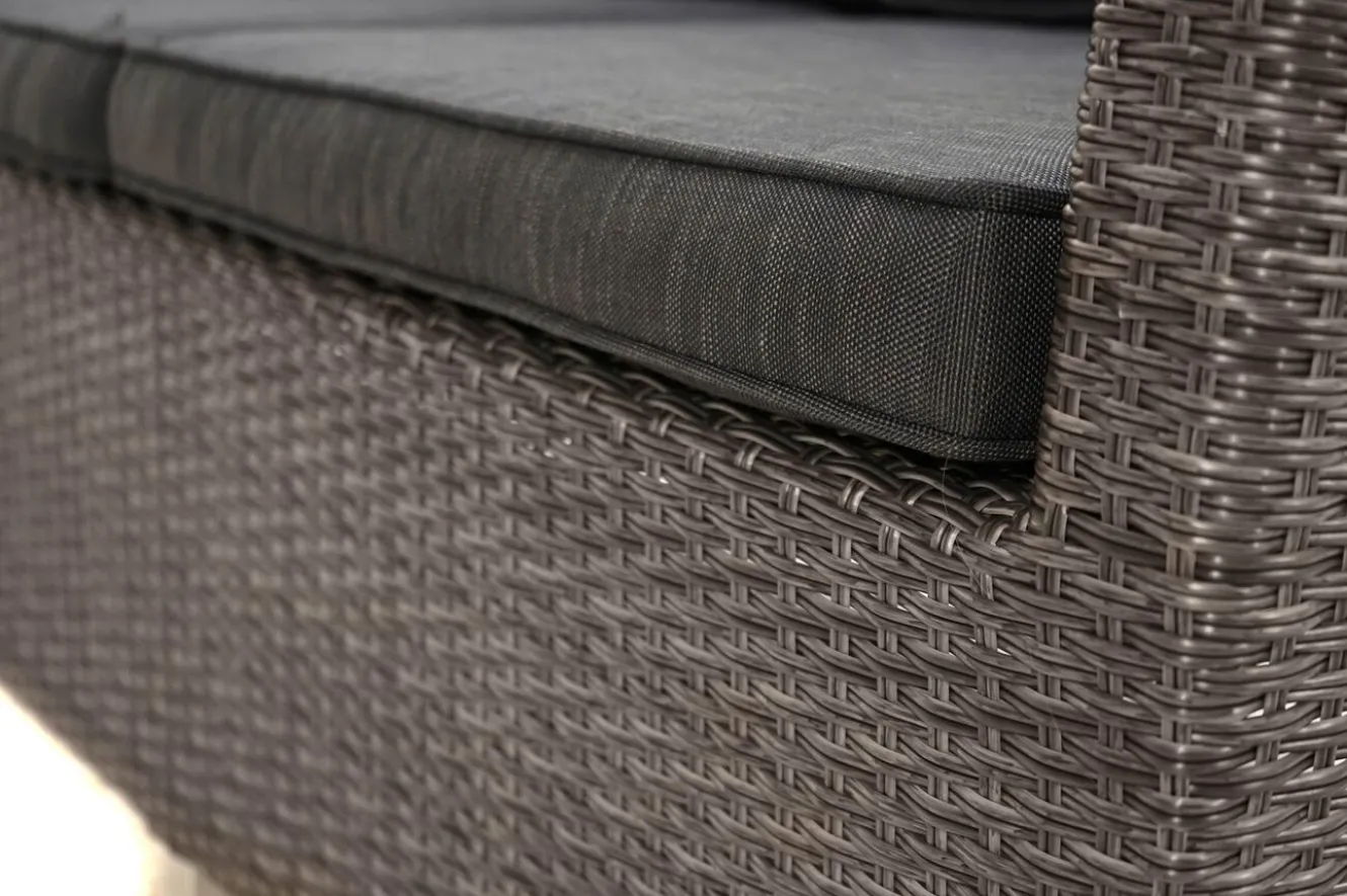 OUTFLEXX Rocking Comfort Garten-Essgruppe, grau/braun-meliert, Polyrattan, Tisch 220 x 100 cm, 3 Loungesessel+3-Sitzer