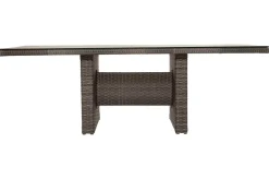 OUTFLEXX Rocking Comfort Garten-Essgruppe, grau/braun-meliert, Polyrattan, Tisch 220 x 100 cm, 3 Loungesessel+3-Sitzer
