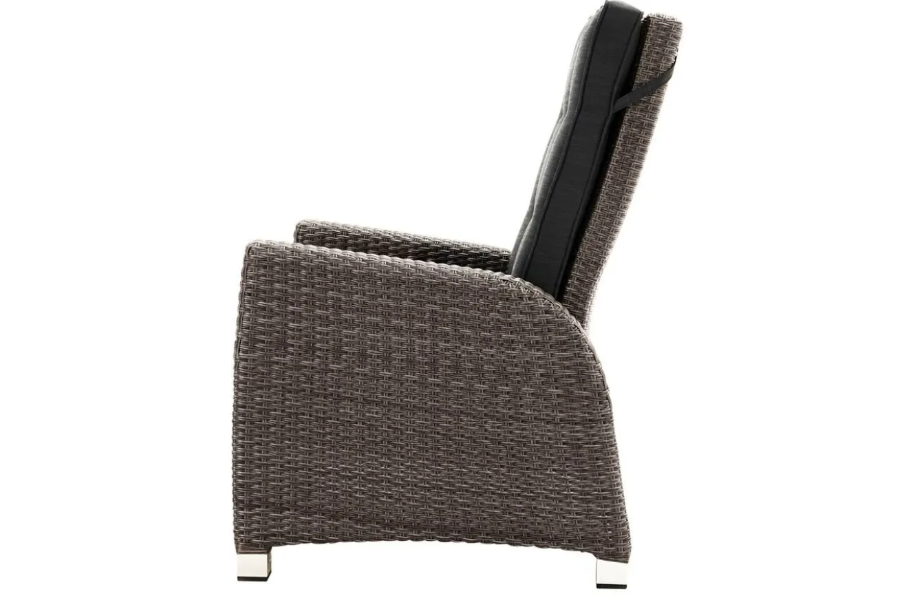 OUTFLEXX Rocking Comfort Garten-Essgruppe, grau/braun-meliert, Polyrattan, Tisch 220 x 100 cm, 3 Loungesessel+3-Sitzer