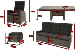 OUTFLEXX Rocking Comfort Garten-Essgruppe, grau/braun-meliert, Polyrattan, Tisch 220 x 100 cm, 6-7 Personen