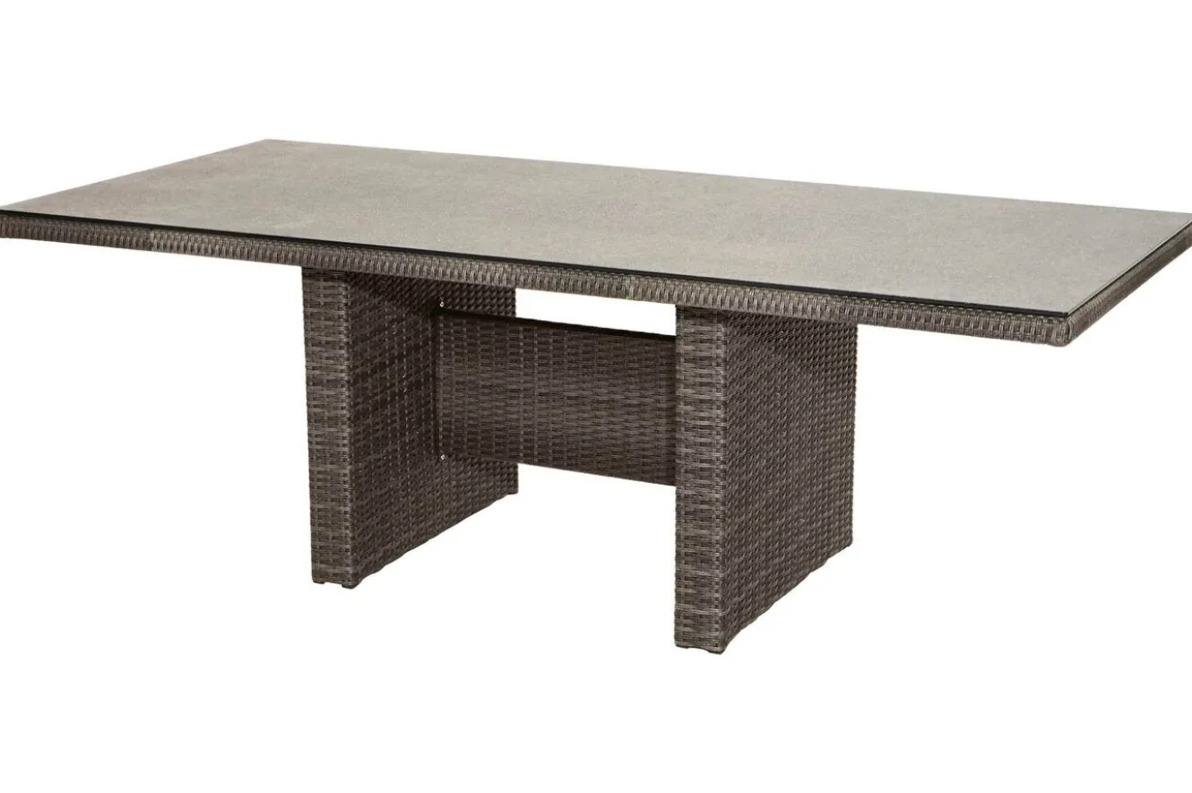 OUTFLEXX Rocking Comfort Set, grau/braun-meliert, Polyrattan, Tisch 220 x 100 cm, 6 Personen