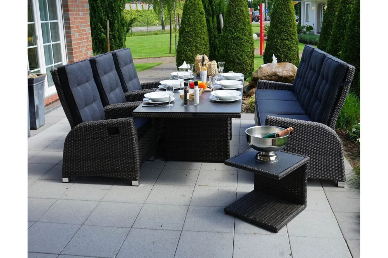 OUTFLEXX Rocking Comfort Set, grau/braun-meliert, Polyrattan, Tisch 220 x 100 cm, 6 Personen
