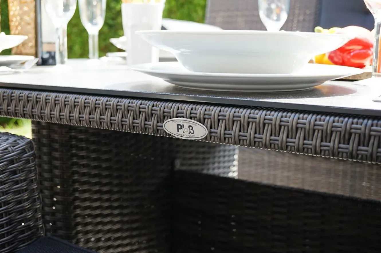 OUTFLEXX Rocking Comfort Set, grau/braun-meliert, Polyrattan, Tisch 220 x 100 cm, 6 Personen