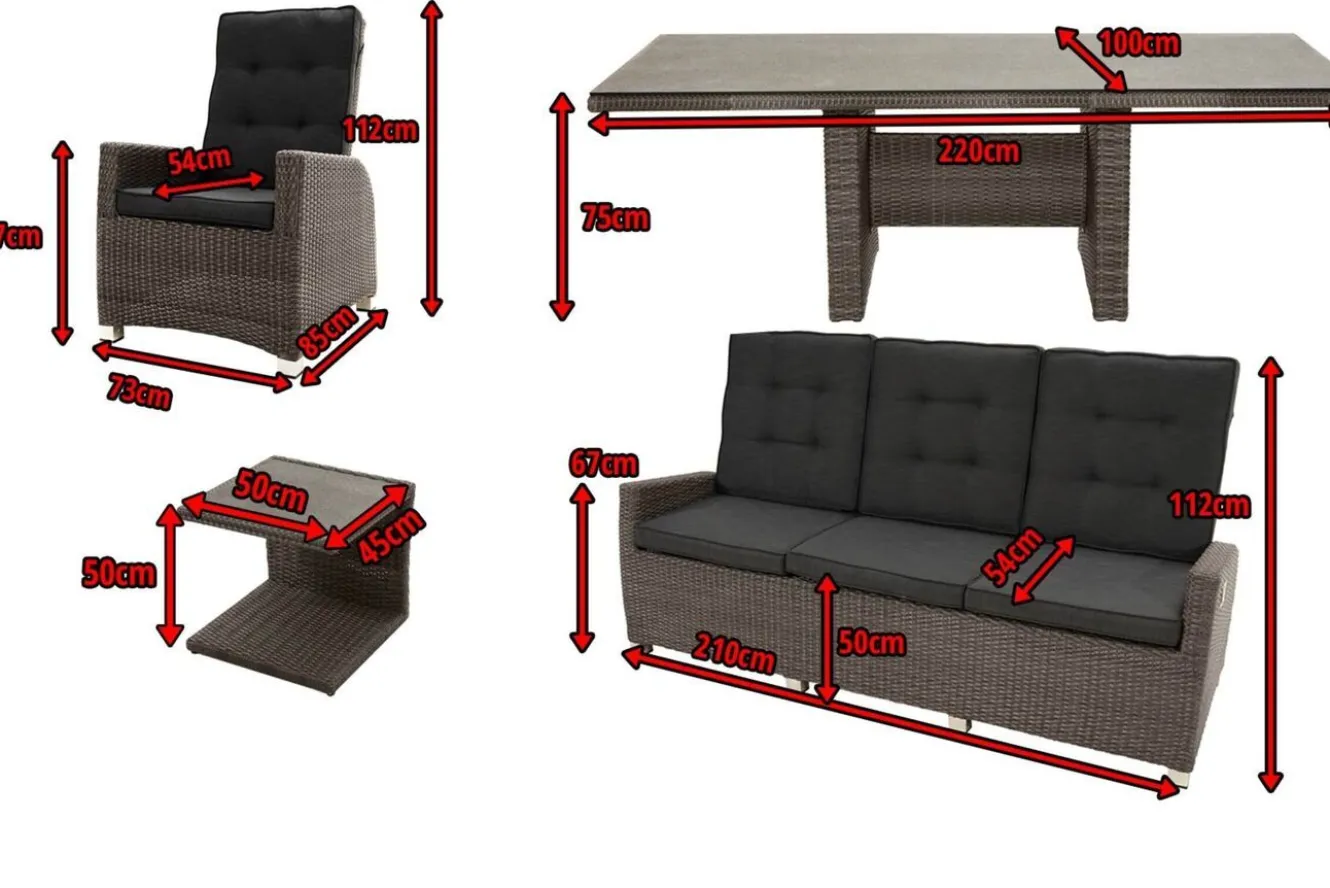 OUTFLEXX Rocking Comfort Set, grau/braun-meliert, Polyrattan, Tisch 220 x 100 cm, 6 Personen