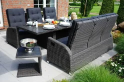 OUTFLEXX Rocking Comfort Set, grau/braun-meliert, Polyrattan, Tisch 220 x 100 cm, 6 Personen