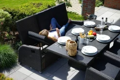 OUTFLEXX Rocking Comfort Set, grau/braun-meliert, Polyrattan, Tisch 220 x 100 cm, 6 Personen