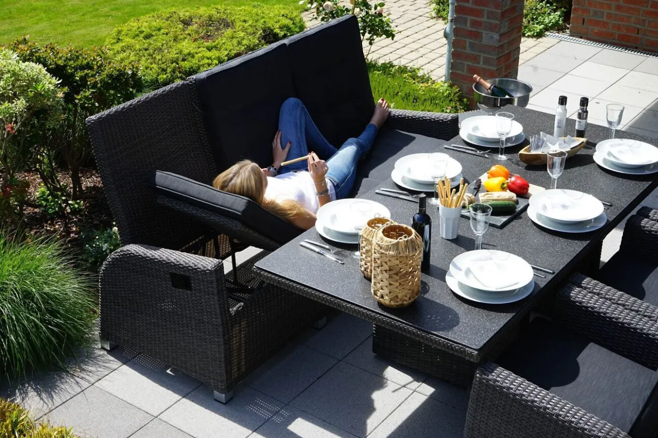 OUTFLEXX Rocking Comfort Set, grau/braun-meliert, Polyrattan, Tisch 220 x 100 cm, 6 Personen
