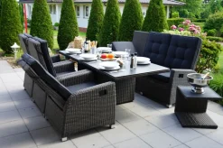 OUTFLEXX Rocking Comfort Set, grau/braun-meliert, Polyrattan, Tisch 220 x 100 cm, 6 Personen