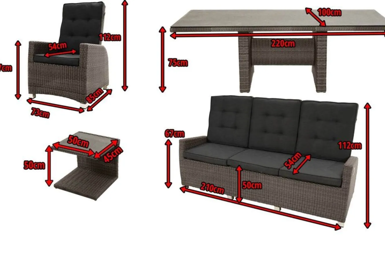 OUTFLEXX Rocking Comfort Set, grau/braun-meliert, Polyrattan, Tisch 220 x 100 cm, 6 Personen