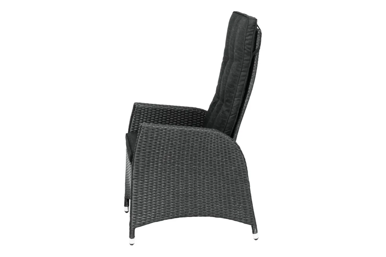 OUTFLEXX Rocking Dining Sessel, grau/braun-meliert, Polyrattan, verstellbar, mit Fußhocker