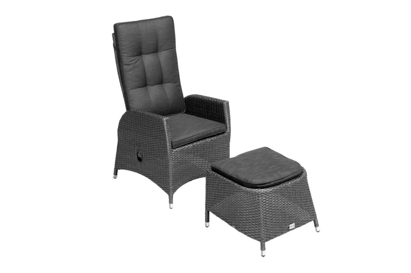 OUTFLEXX Rocking Dining Sessel, grau/braun-meliert, Polyrattan, verstellbar, mit Fußhocker