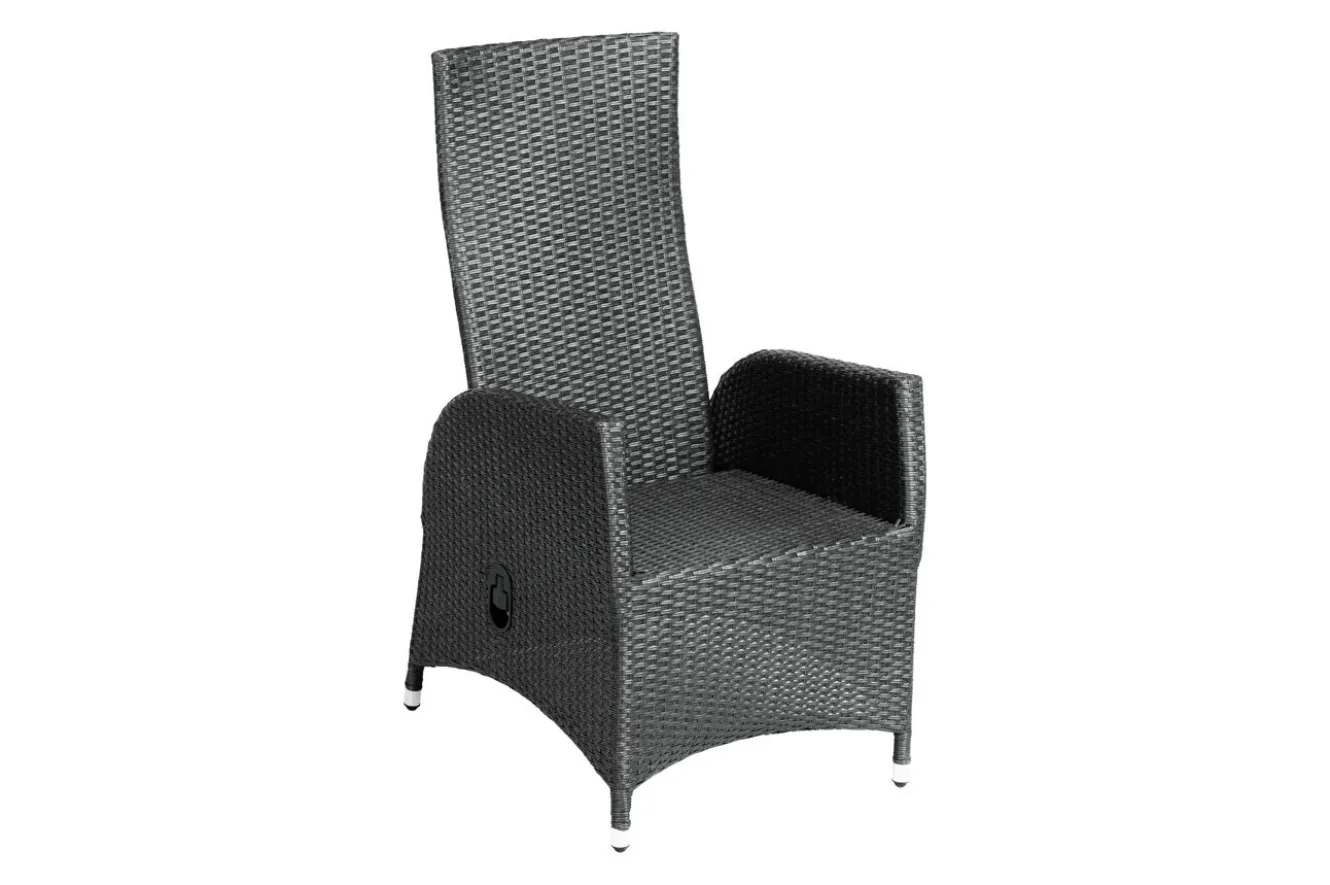 OUTFLEXX Rocking Dining Sessel, grau/braun-meliert, Polyrattan, verstellbar, mit Fußhocker