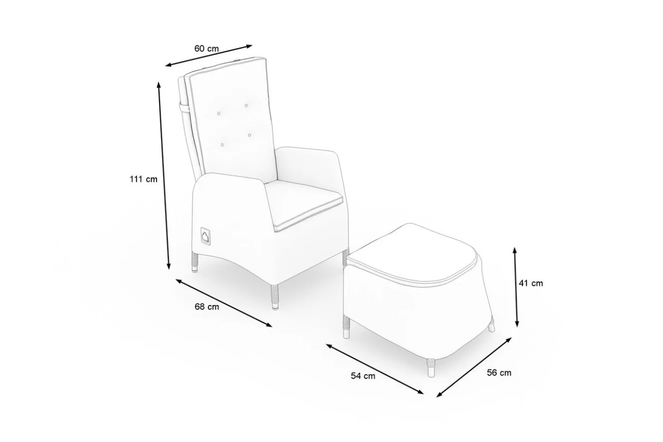 OUTFLEXX Rocking Dining Sessel, grau/braun-meliert, Polyrattan, verstellbar, mit Fußhocker