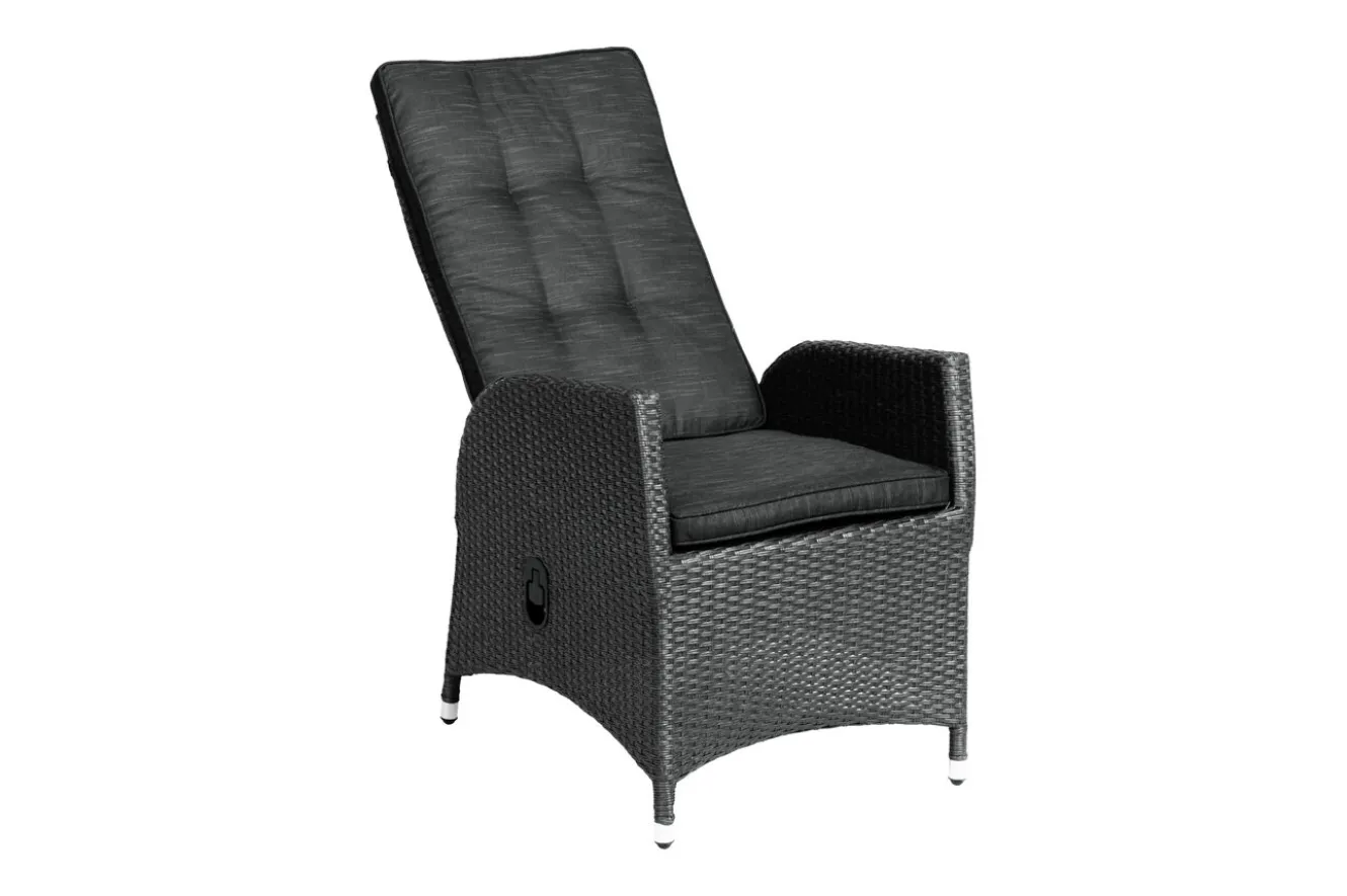 OUTFLEXX Rocking Dining Sessel, grau/braun-meliert, Polyrattan, verstellbar, mit Fußhocker