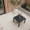 OUTFLEXX Rocking Dining Tisch, grau/braun-meliert, Polyrattan, 90 x 90 cm, Glasplatte in Steinoptik